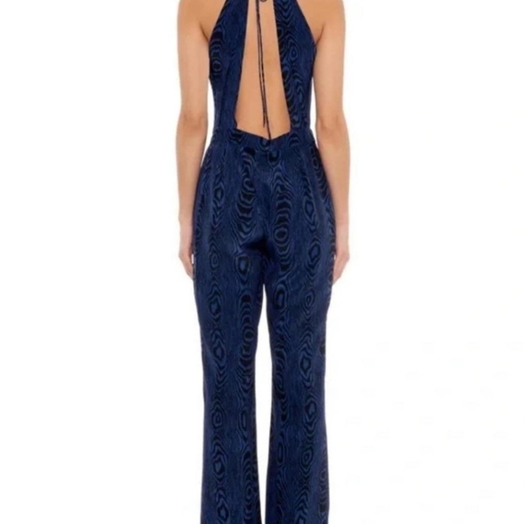 Diane Von Furstenberg Silk Blue Black Silk Swirl Tie V-neck Jumpsuit Size 6 - Picture 9 of 16